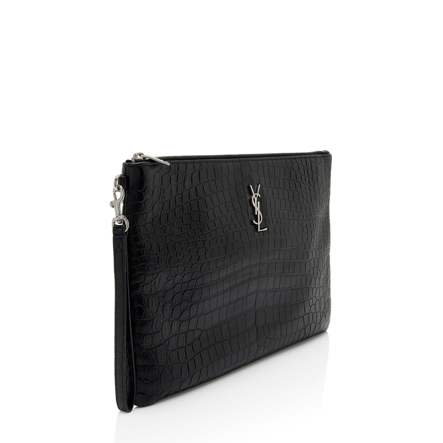 Saint Laurent Croc Embossed Leather Monogram Wristlet y9FaYl