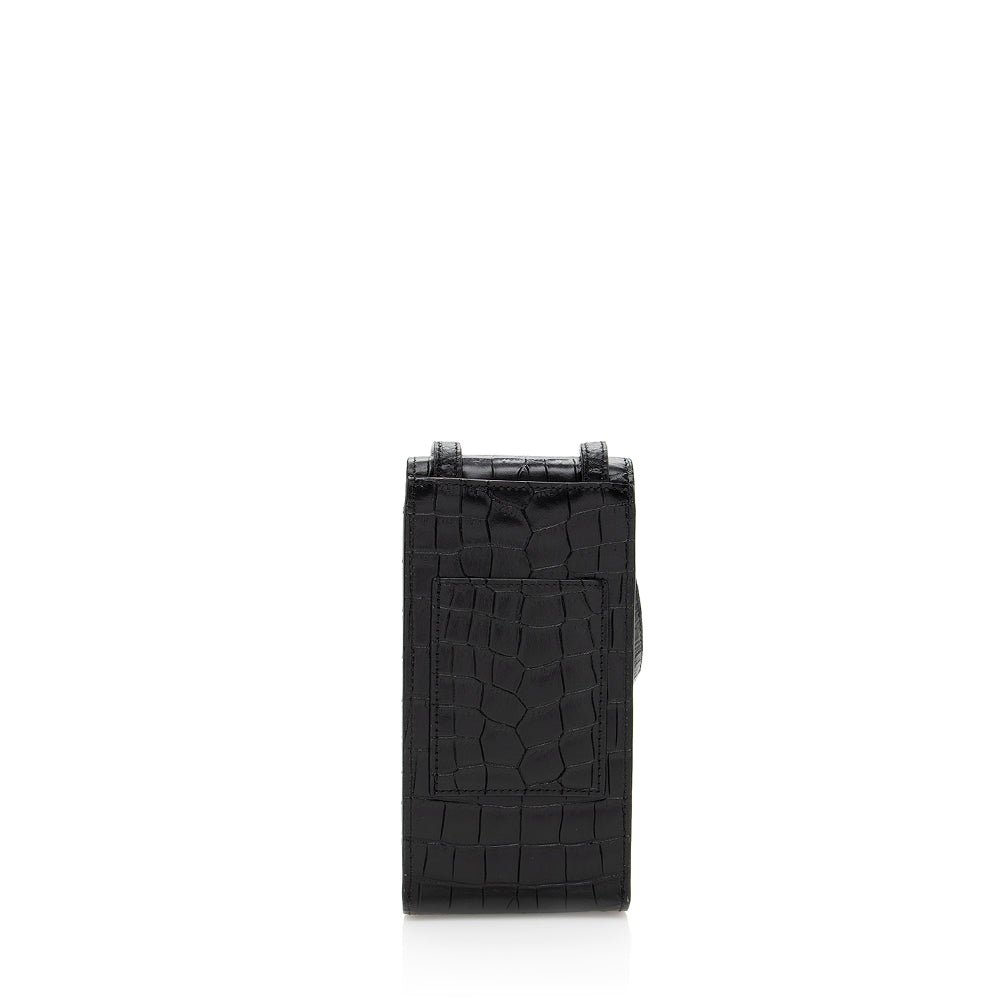Saint Laurent Croc Embossed Leather Phone Pouch Crossbody Bag 19580