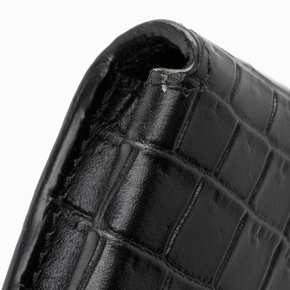 Saint Laurent Croc Embossed Leather Phone Pouch Crossbody Bag 19580