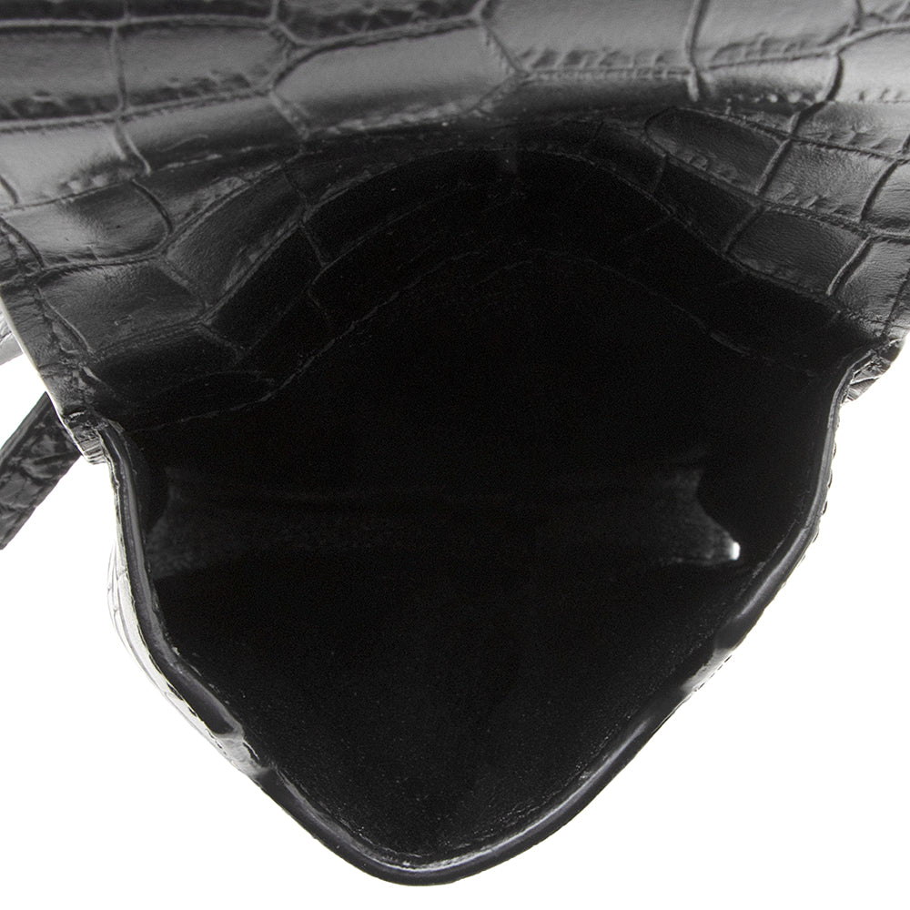 Saint Laurent Croc Embossed Leather Phone Pouch Crossbody Bag 19580
