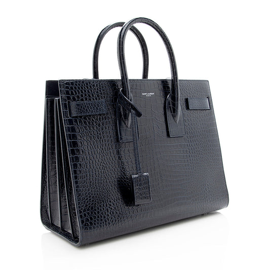 Saint Laurent Croc Embossed Leather Sac De Jour Small Tote 18891