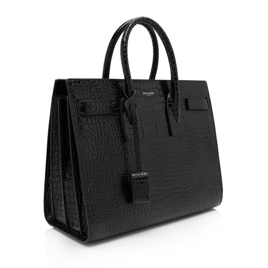 Saint Laurent Croc Embossed Leather Sac De Jour Small Tote Cqj90b