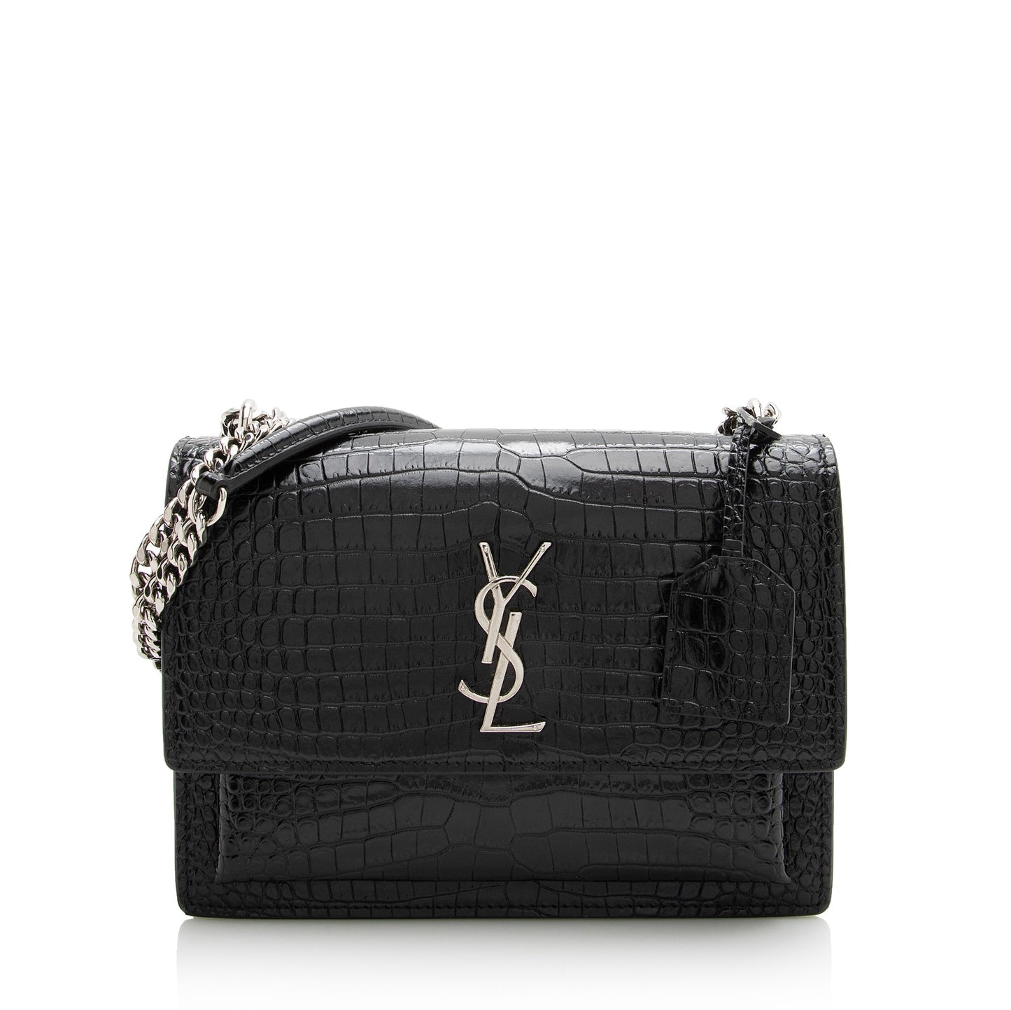 Saint Laurent Croc Embossed Leather Sunset Medium Shoulder Bag 22490