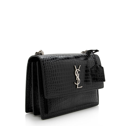 Saint Laurent Croc Embossed Leather Sunset Medium Shoulder Bag 22490