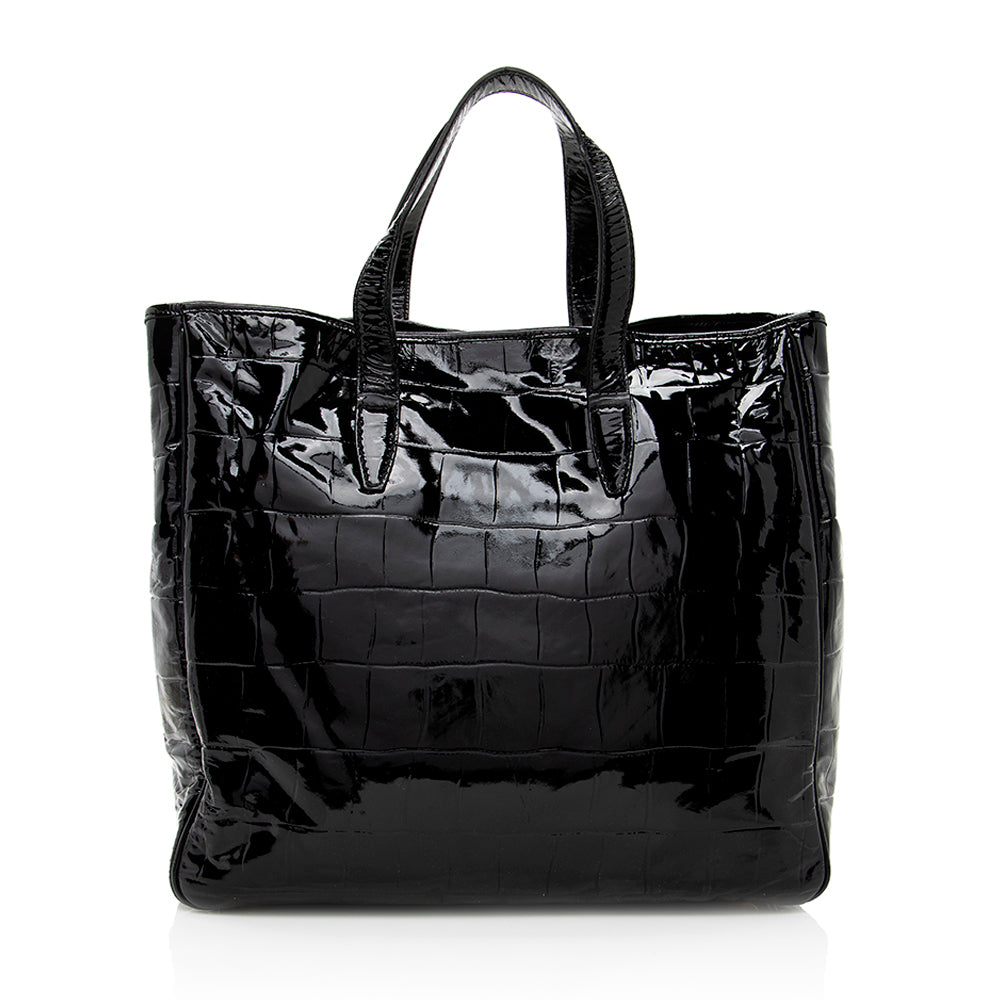 Saint Laurent Croc Embossed Patent Leather Raspail Tote 19265