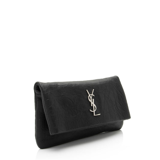 Saint Laurent Croc Embossed Leather West Hollywood Fold Over Clutch Q0UWUS