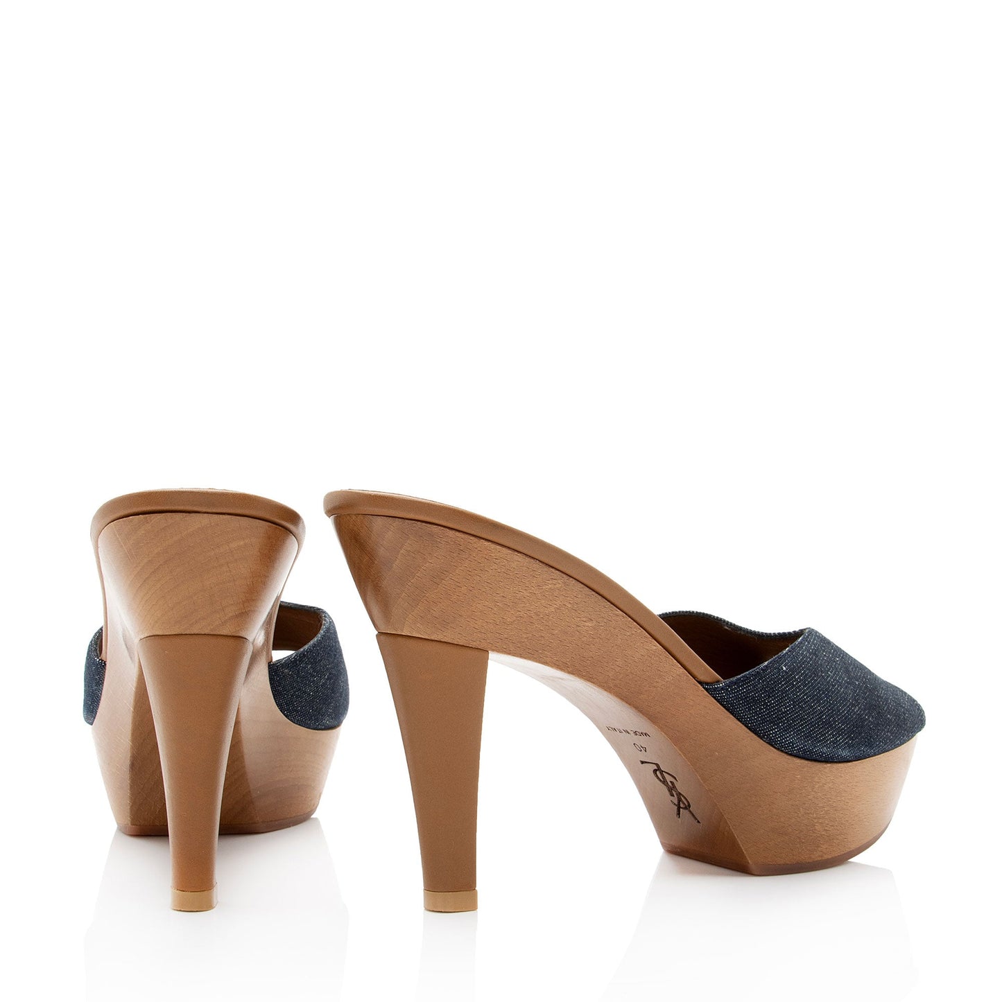 Saint Laurent Denim Wood Platform Slide Sandals - Size 10 / 40 MI4wKi