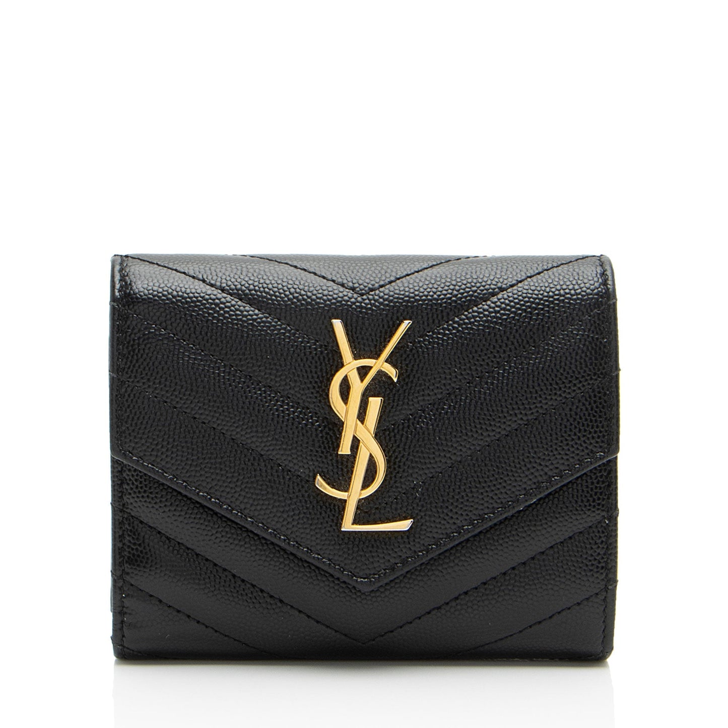 Saint Laurent Grain de Poudre Monogram Compact Tri-Fold Wallet j0cHxO