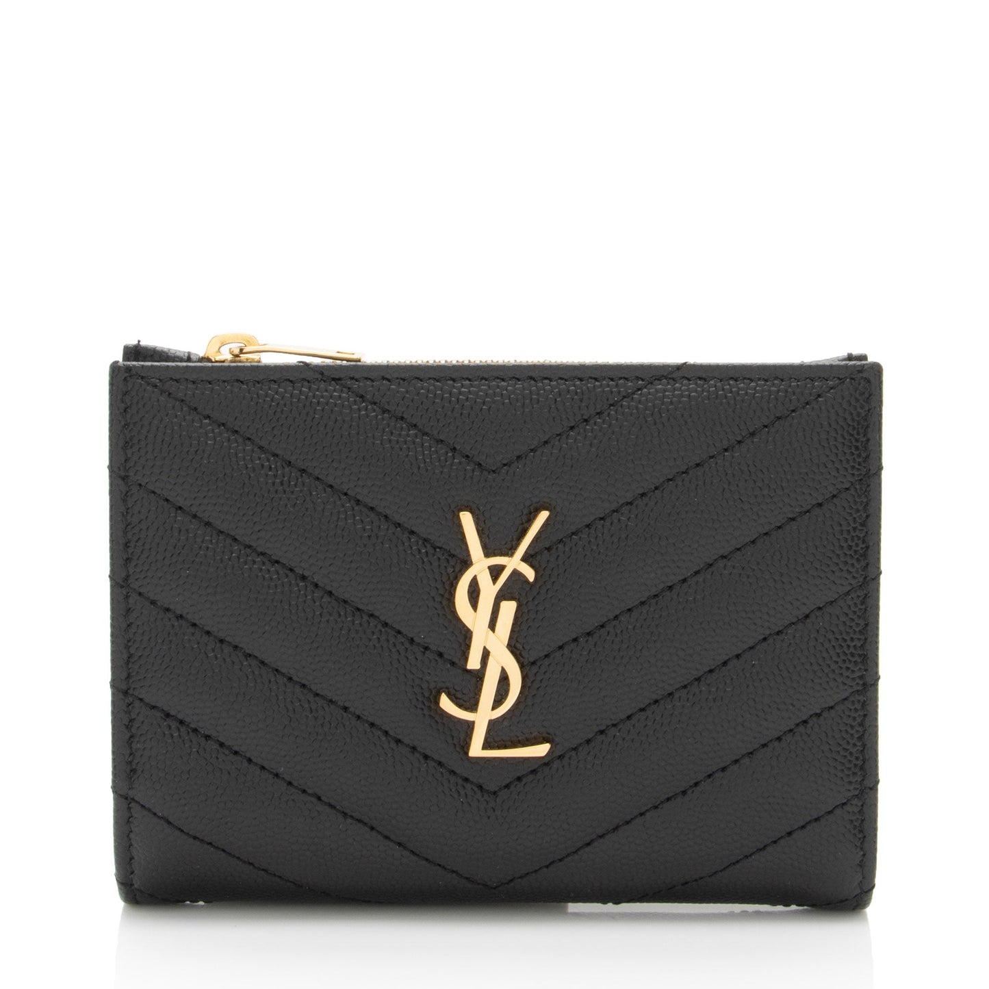 Saint Laurent Grain de Poudre Monogram Cassandre Fragments Bi-Fold Wallet pjyvyg