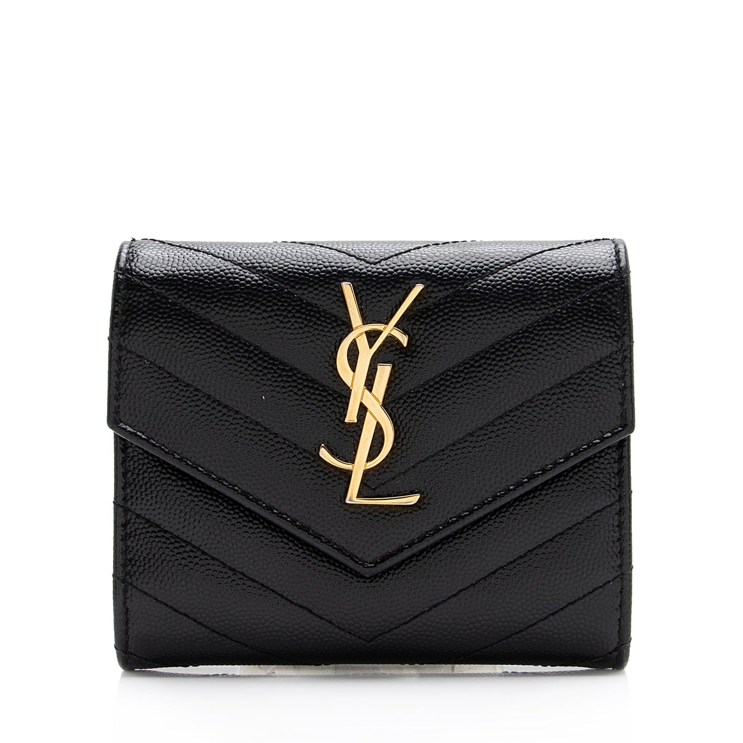 Saint Laurent Grain de Poudre Monogram Compact Tri-Fold Wallet 23573