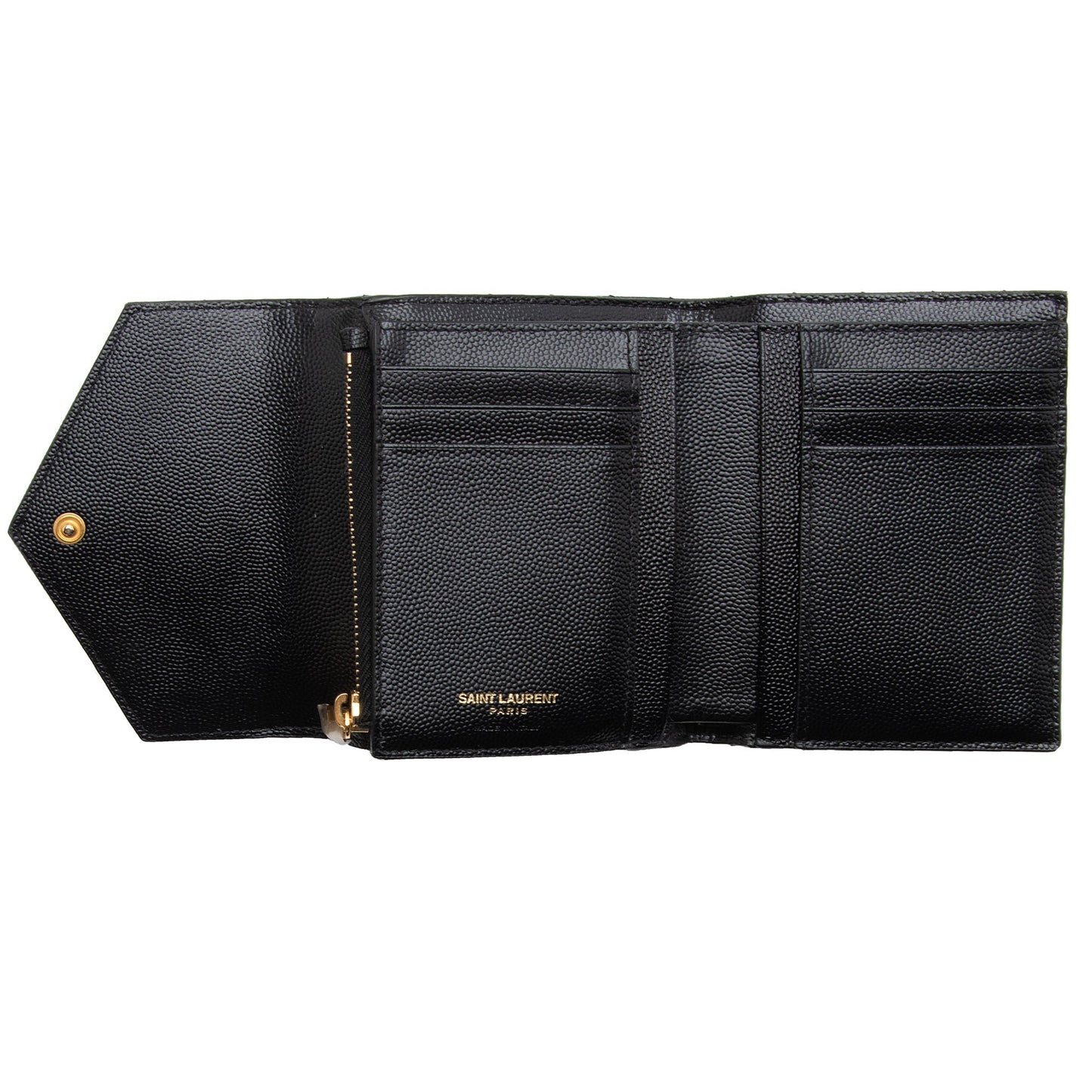 Saint Laurent Grain de Poudre Monogram Compact Tri-Fold Wallet 23573