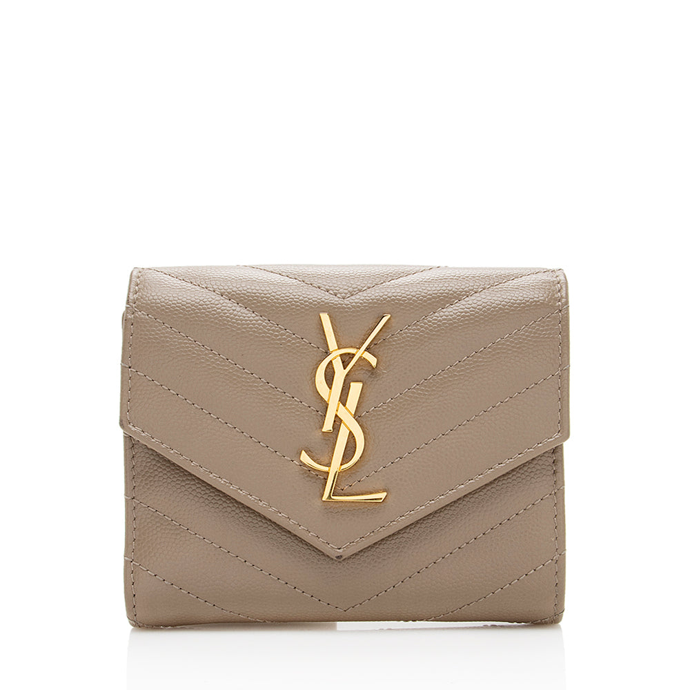 Saint Laurent Grain de Poudre Monogram Small Tri-Fold Wallet 18495