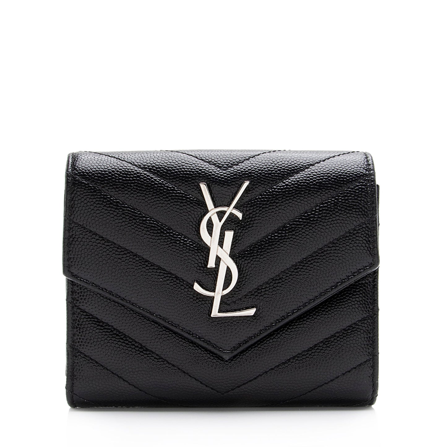 Saint Laurent Grain de Poudre Monogram Compact Tri-Fold Wallet 23574