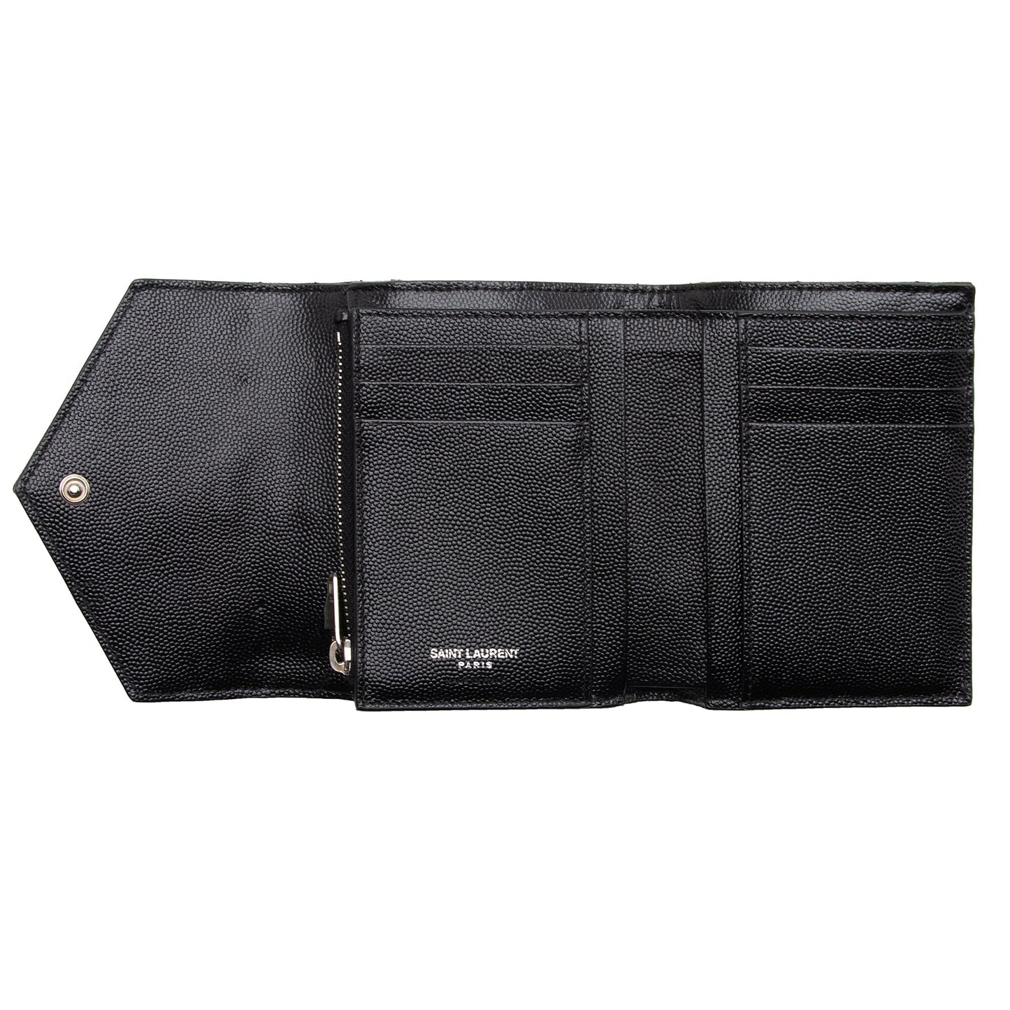 Saint Laurent Grain de Poudre Monogram Compact Tri-Fold Wallet 23574