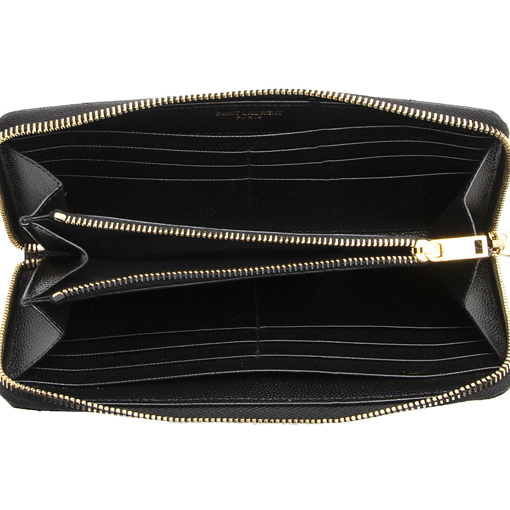 Saint Laurent Grain de Poudre Monogram Zip Around Wallet 21539