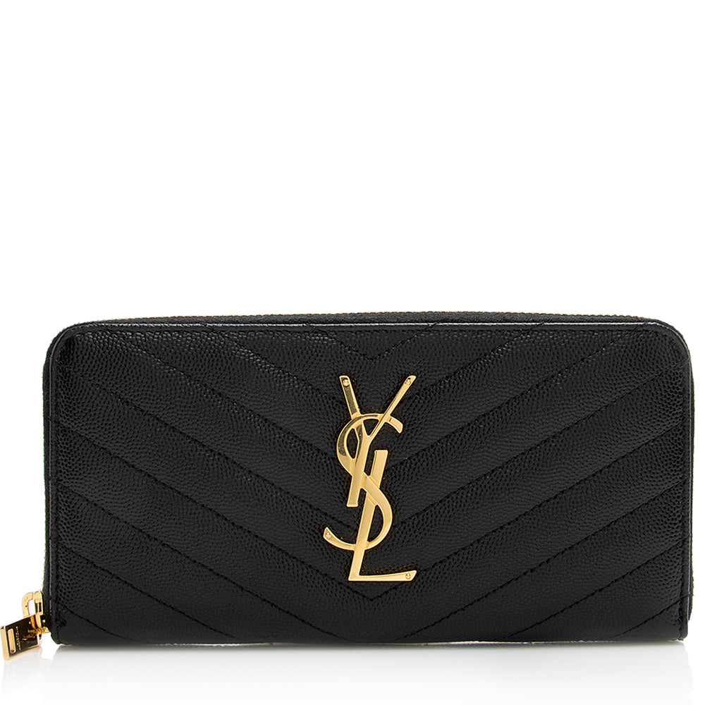 Saint Laurent Grain de Poudre Monogram Zip Around Wallet 23412