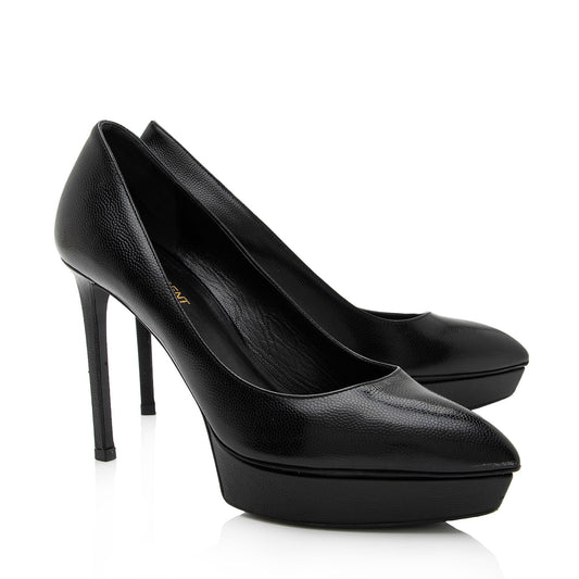 Saint Laurent Grained Calfskin Janis Platform Pumps - Size 7.5 / 37.5 CltUy4