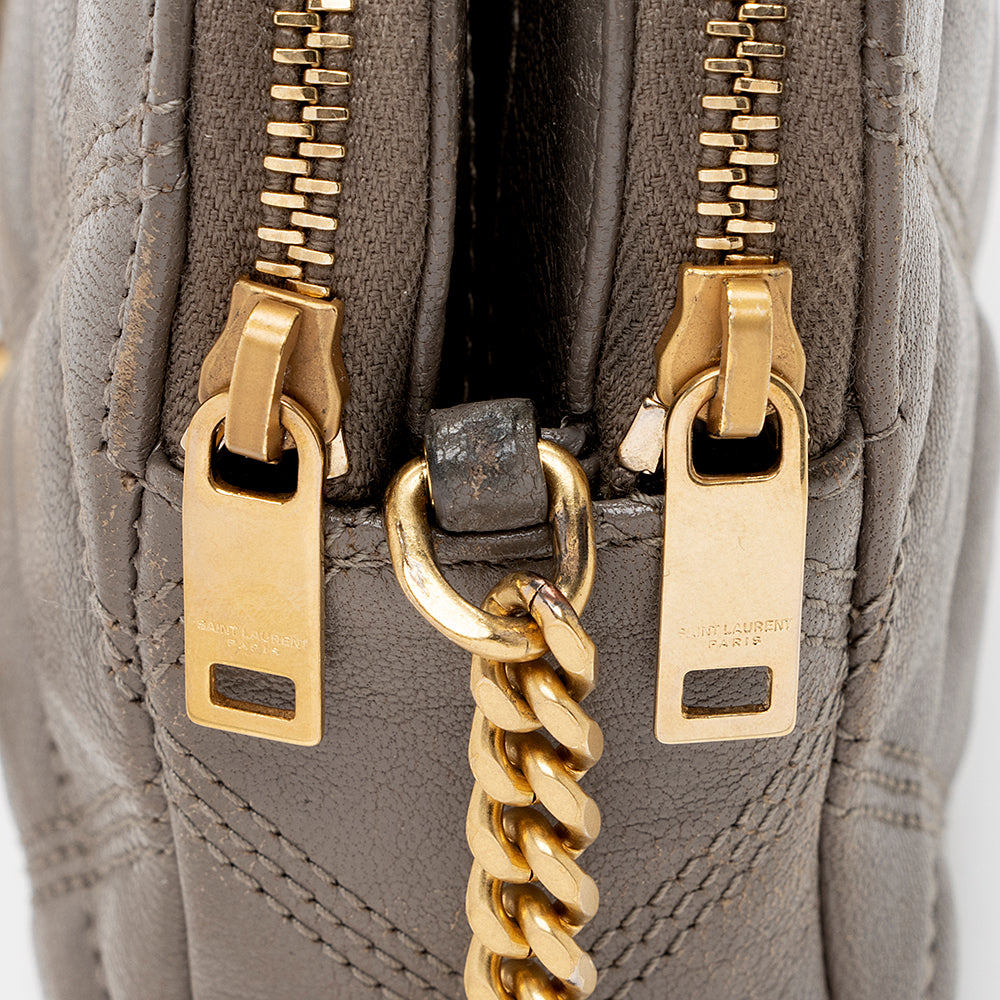 Saint Laurent Grained Lambskin Quilted Becky Double Zip Shoulder Bag 18175