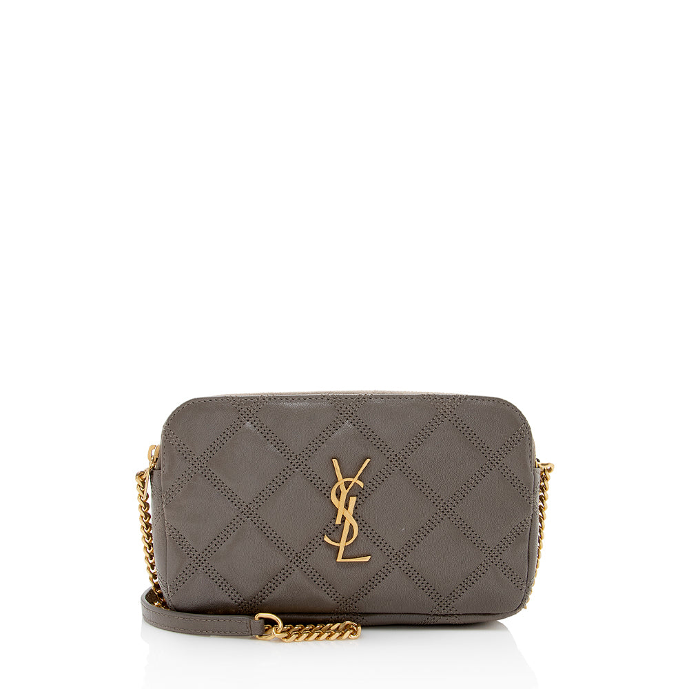 Saint Laurent Grained Lambskin Quilted Becky Double Zip Shoulder Bag 18175