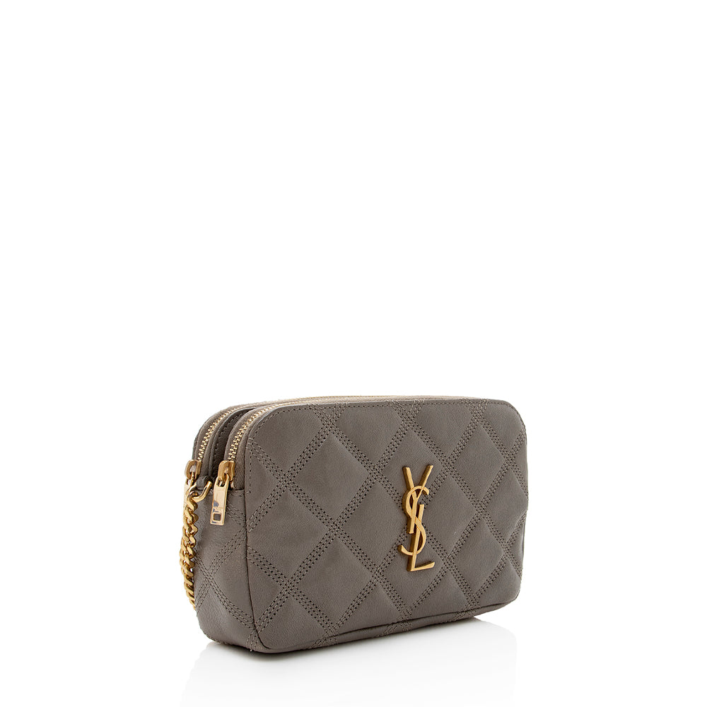 Saint Laurent Grained Lambskin Quilted Becky Double Zip Shoulder Bag 18175