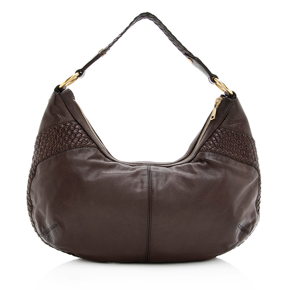Saint Laurent Leather Braided Handle Hobo 19707