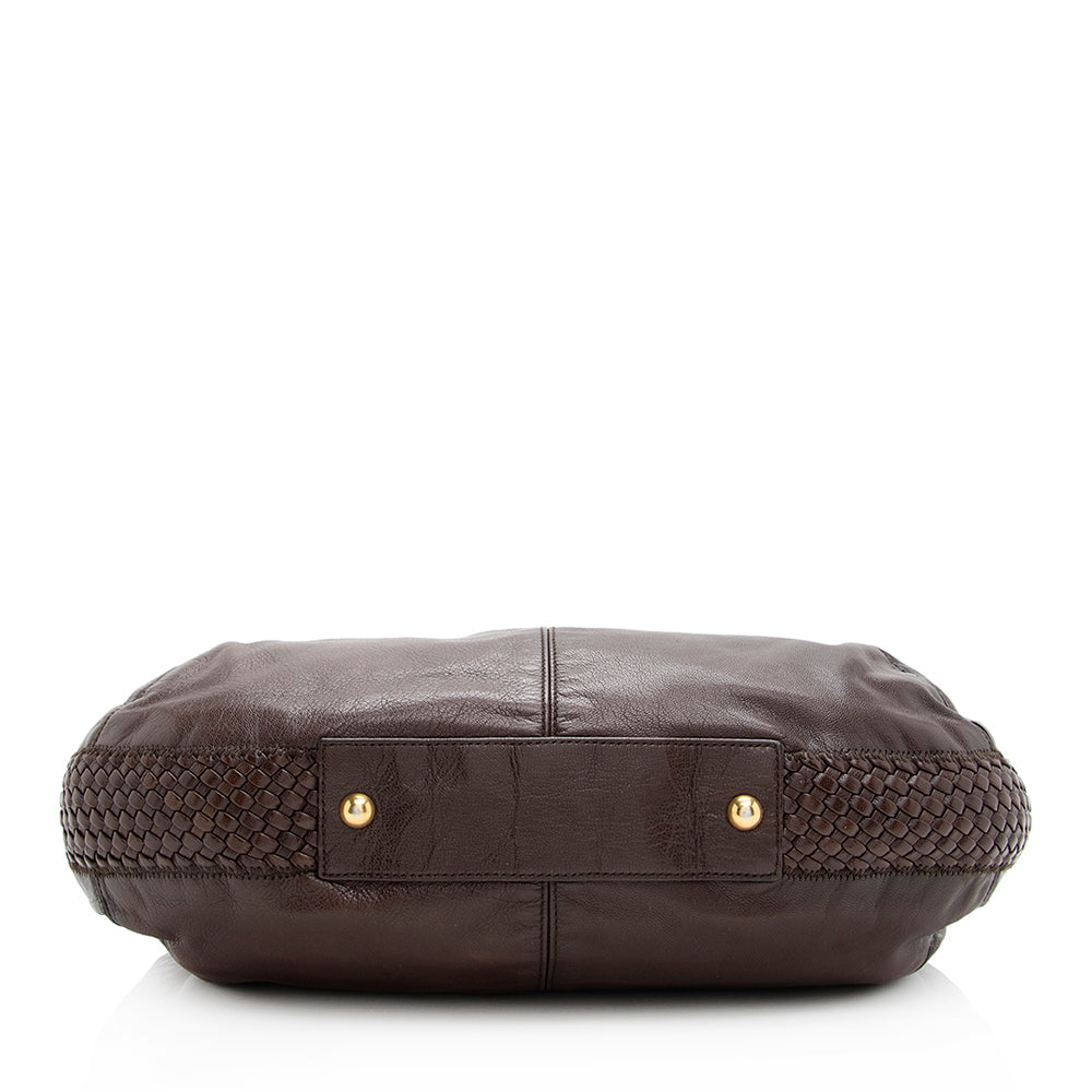 Saint Laurent Leather Braided Handle Hobo 19707