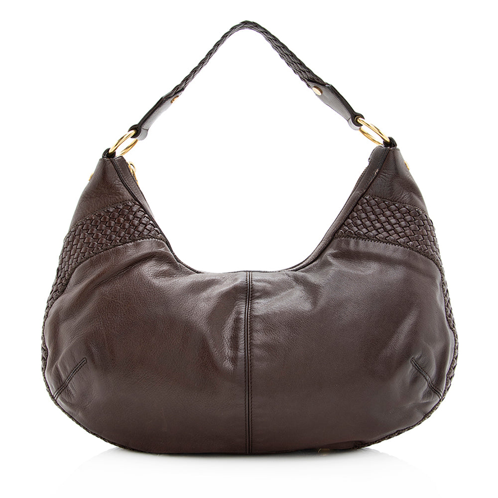Saint Laurent Leather Braided Handle Hobo 19707