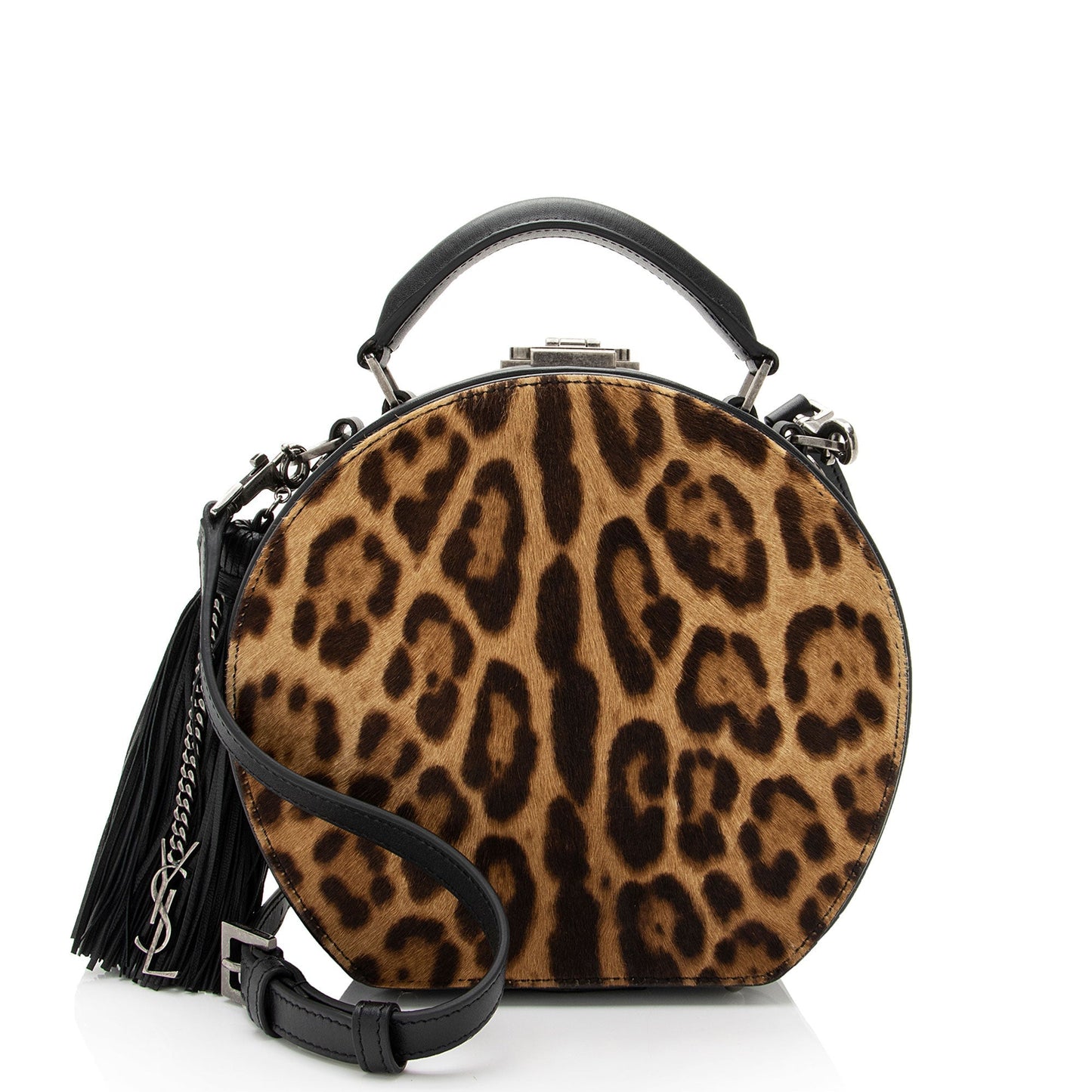 Saint Laurent Leather Ponyhair Leopard Print Mica Hatbox Small Crossbody LTfquL