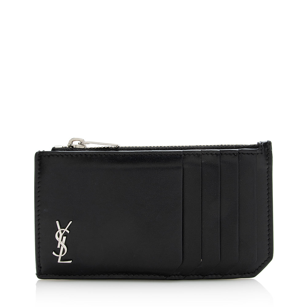 Saint Laurent Leather Tiny Cassandre Fragments Zipper Card Case 21818