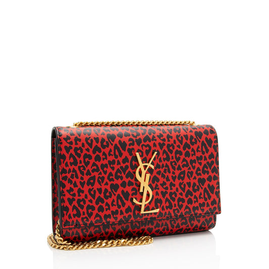 Saint Laurent Leopard Heart Print Leather Monogram Kate Small Shoulder Bag V8CWAD