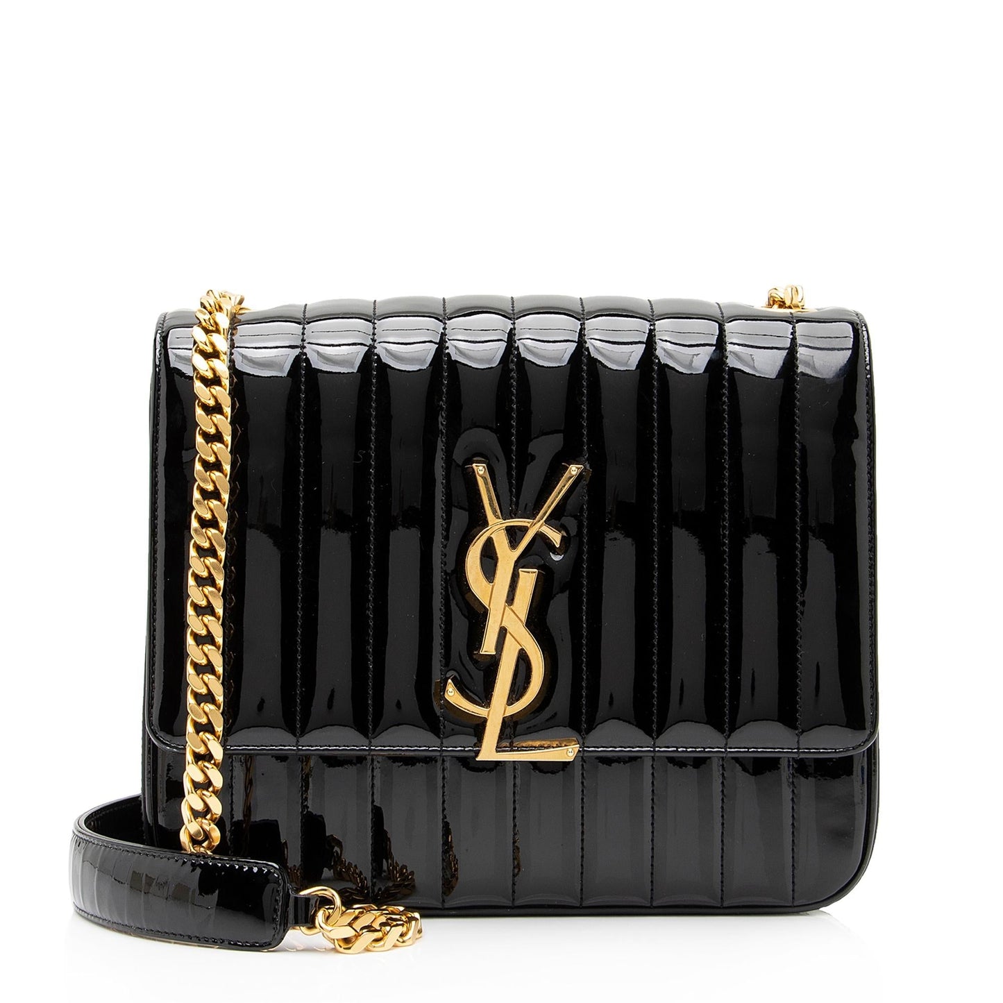 Saint Laurent Matalasse Patent Leather Monogram Vicky Large Shoulder Bag zhdP3r