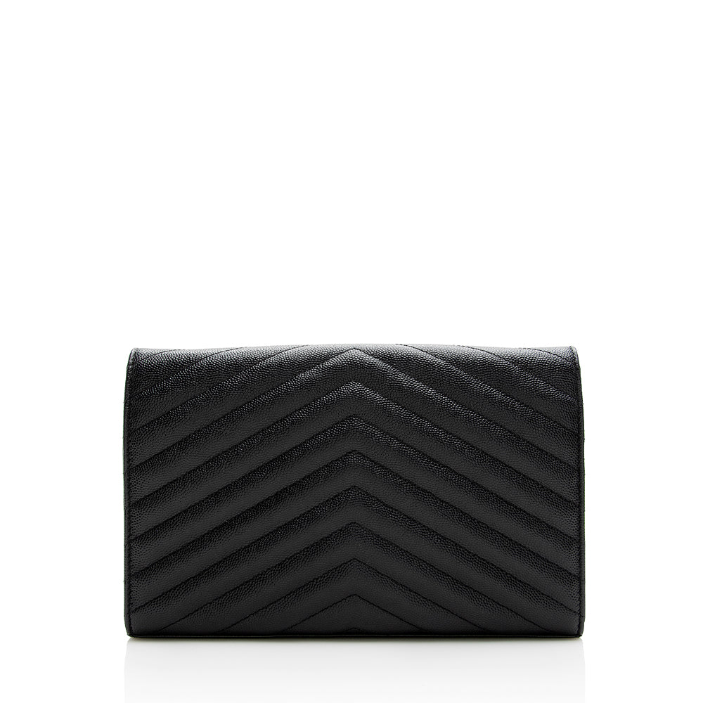 Saint Laurent Matelasse Grain de Poudre Matte Black Monogram Chain Wallet - FINAL SALE 20467