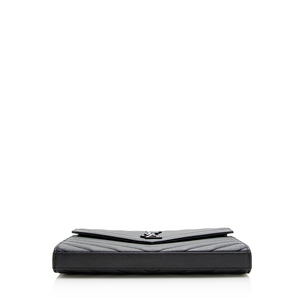 Saint Laurent Matelasse Grain de Poudre Matte Black Monogram Chain Wallet - FINAL SALE 20467