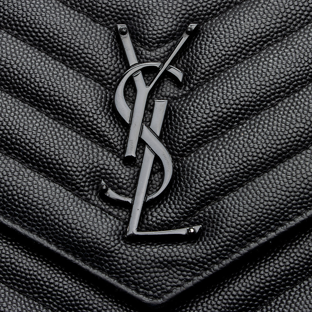 Saint Laurent Matelasse Grain de Poudre Matte Black Monogram Chain Wallet - FINAL SALE 20467