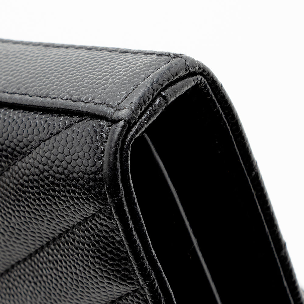 Saint Laurent Matelasse Grain de Poudre Matte Black Monogram Chain Wallet - FINAL SALE 20467