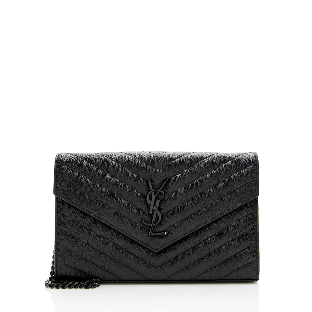 Saint Laurent Matelasse Grain de Poudre Matte Black Monogram Chain Wallet - FINAL SALE 20467