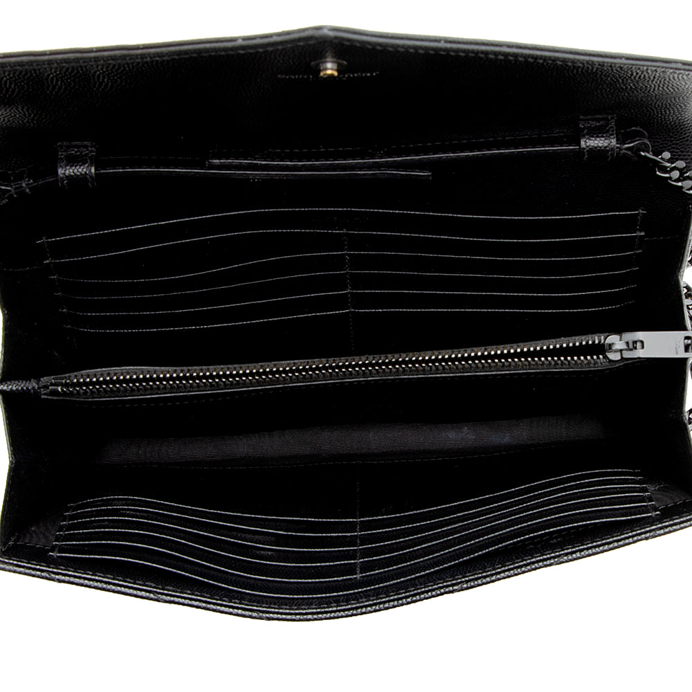 Saint Laurent Matelasse Grain de Poudre Matte Black Monogram Chain Wallet - FINAL SALE 20467