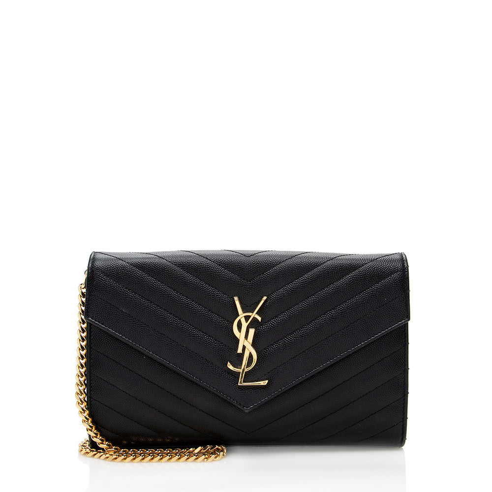 Saint Laurent Matelasse Grain de Poudre Monogram Chain Wallet 18470