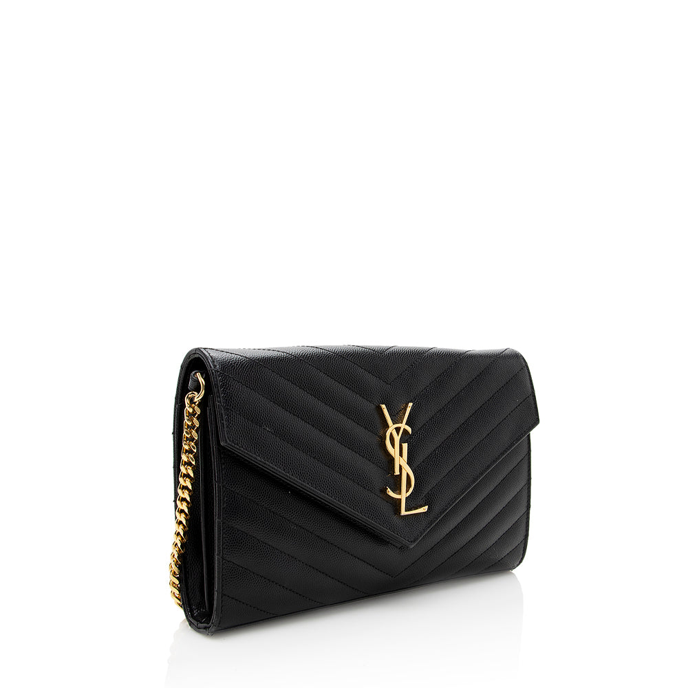 Saint Laurent Matelasse Grain de Poudre Monogram Chain Wallet 18470