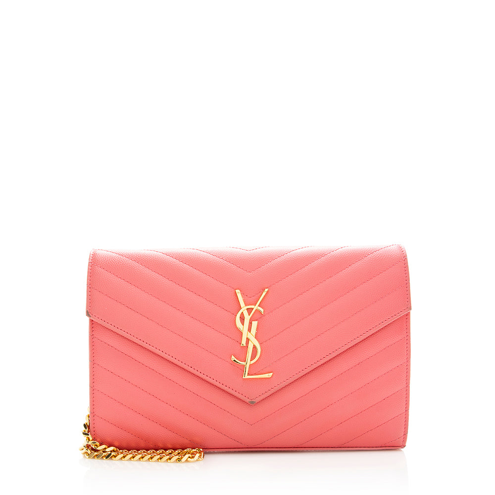 Saint Laurent Matelasse Grain de Poudre Monogram Chain Wallet 19387