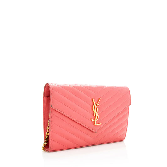 Saint Laurent Matelasse Grain de Poudre Monogram Chain Wallet 19387