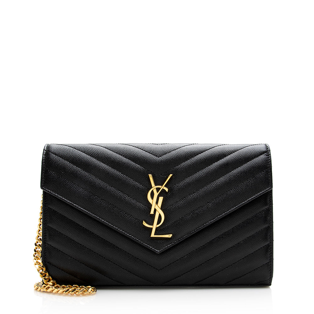 Saint Laurent Matelasse Grain de Poudre Monogram Chain Wallet 20294