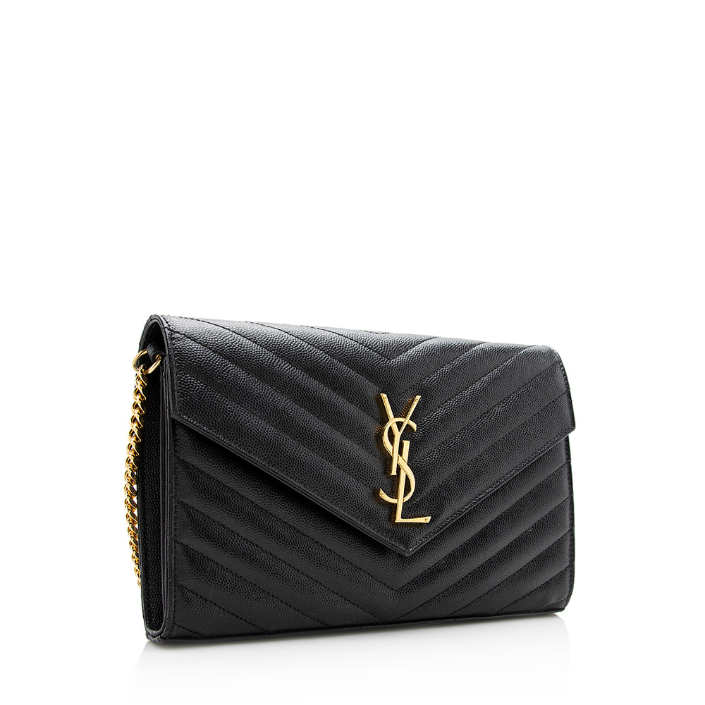 Saint Laurent Matelasse Grain de Poudre Monogram Chain Wallet 20294