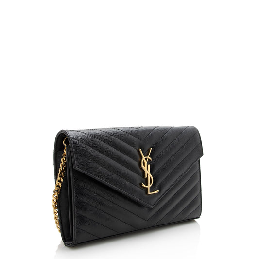 Saint Laurent Matelasse Grain de Poudre Monogram Chain Wallet 22718