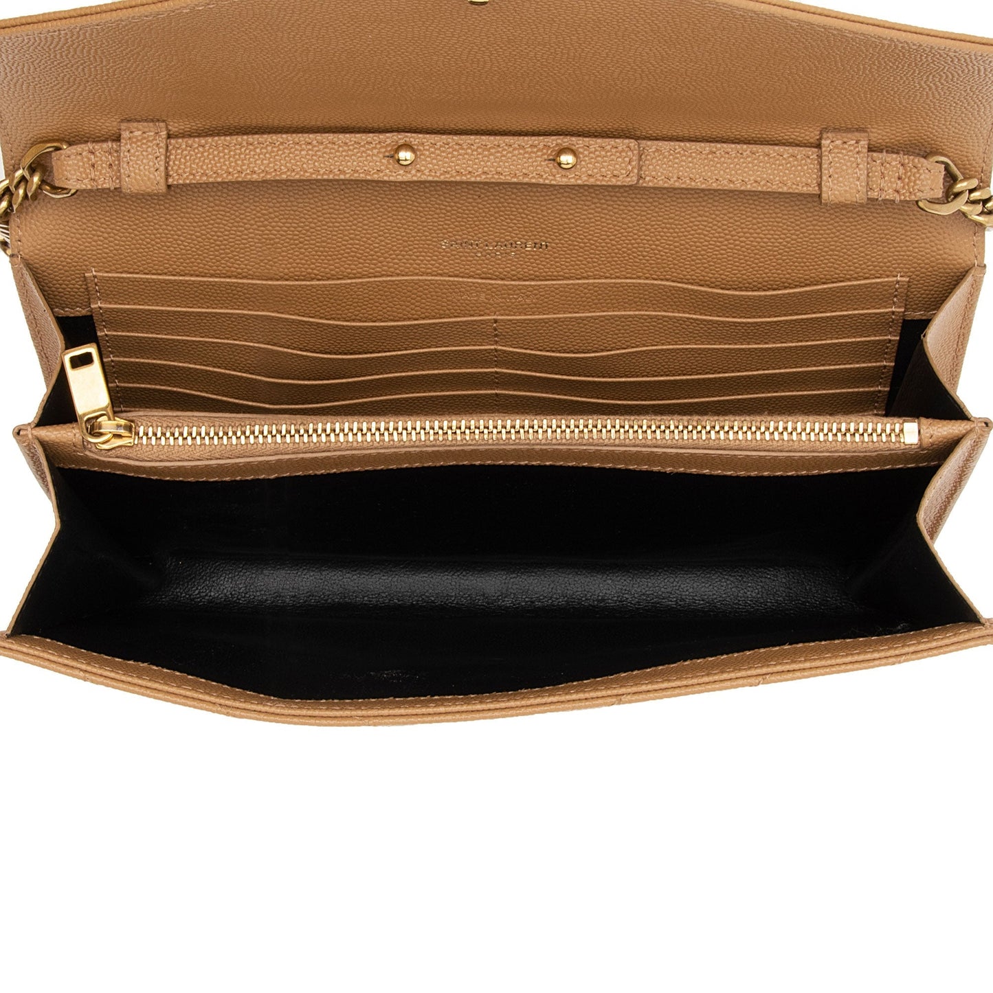 Saint Laurent Matelasse Grain de Poudre Monogram Chain Wallet QuiirS
