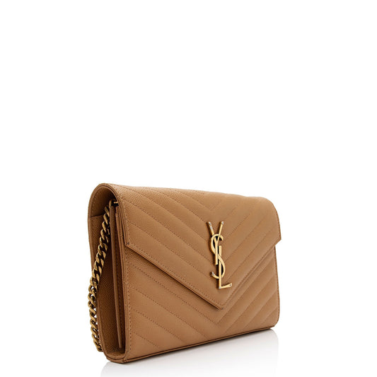 Saint Laurent Matelasse Grain de Poudre Monogram Chain Wallet QuiirS