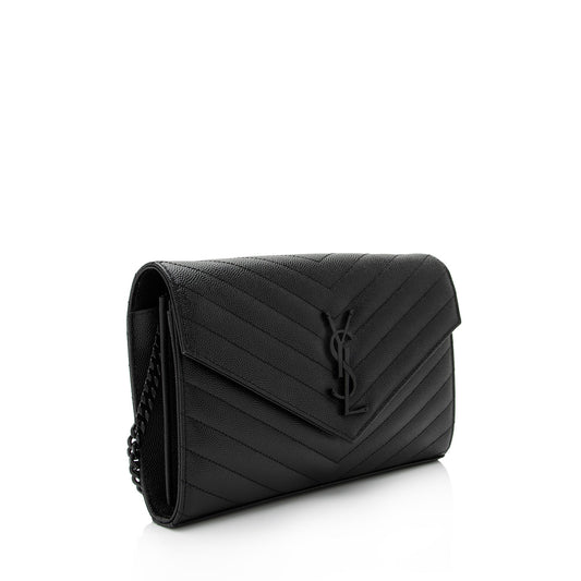 Saint Laurent Matelasse Grain de Poudre Monogram Chain Wallet VLaP1U