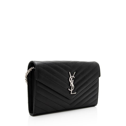 Saint Laurent Matelasse Grain de Poudre Monogram Chain Wallet JxENie