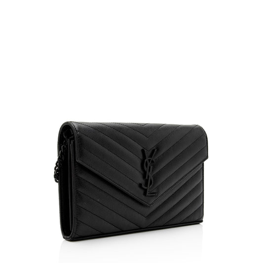 Saint Laurent Matelasse Grain de Poudre Monogram Chain Wallet FNayQN
