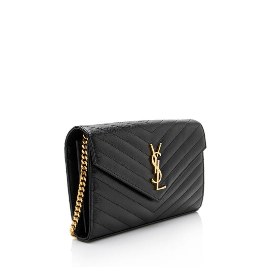 Saint Laurent Matelasse Grain de Poudre Monogram Chain Wallet uoMWdL